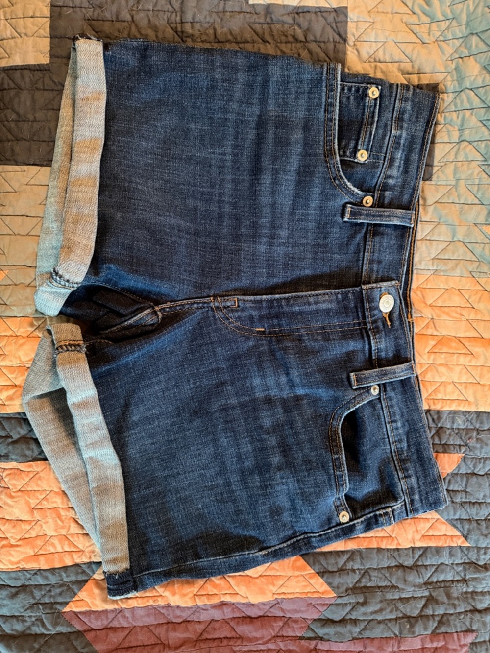 Levi's Dark Blue Rolled Hem Denim Shorts